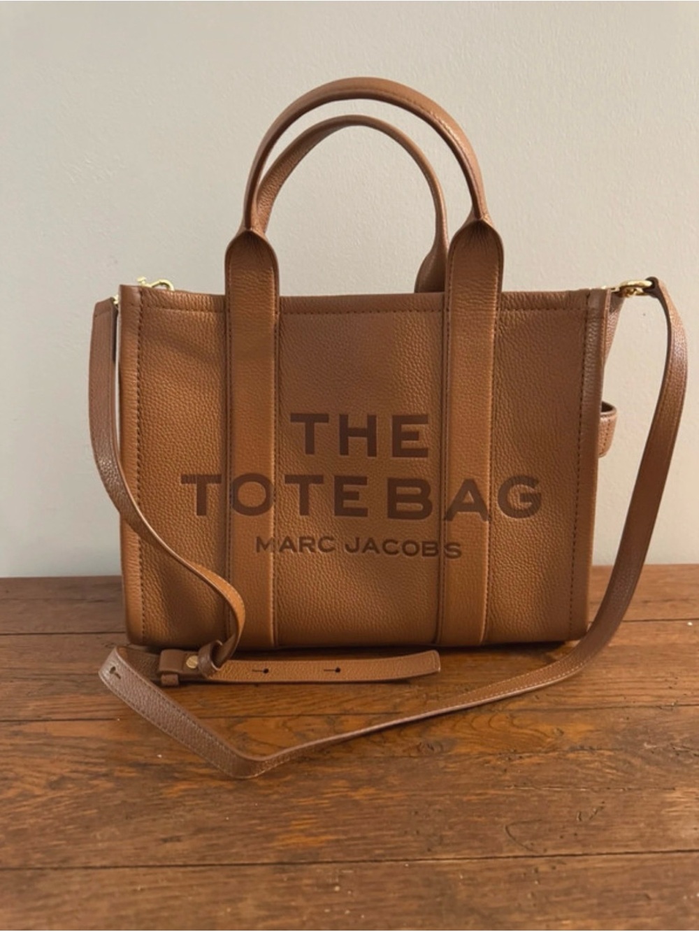 Marc Jacobs Brown Pebbled Leather Logo Tote with Removable Strap